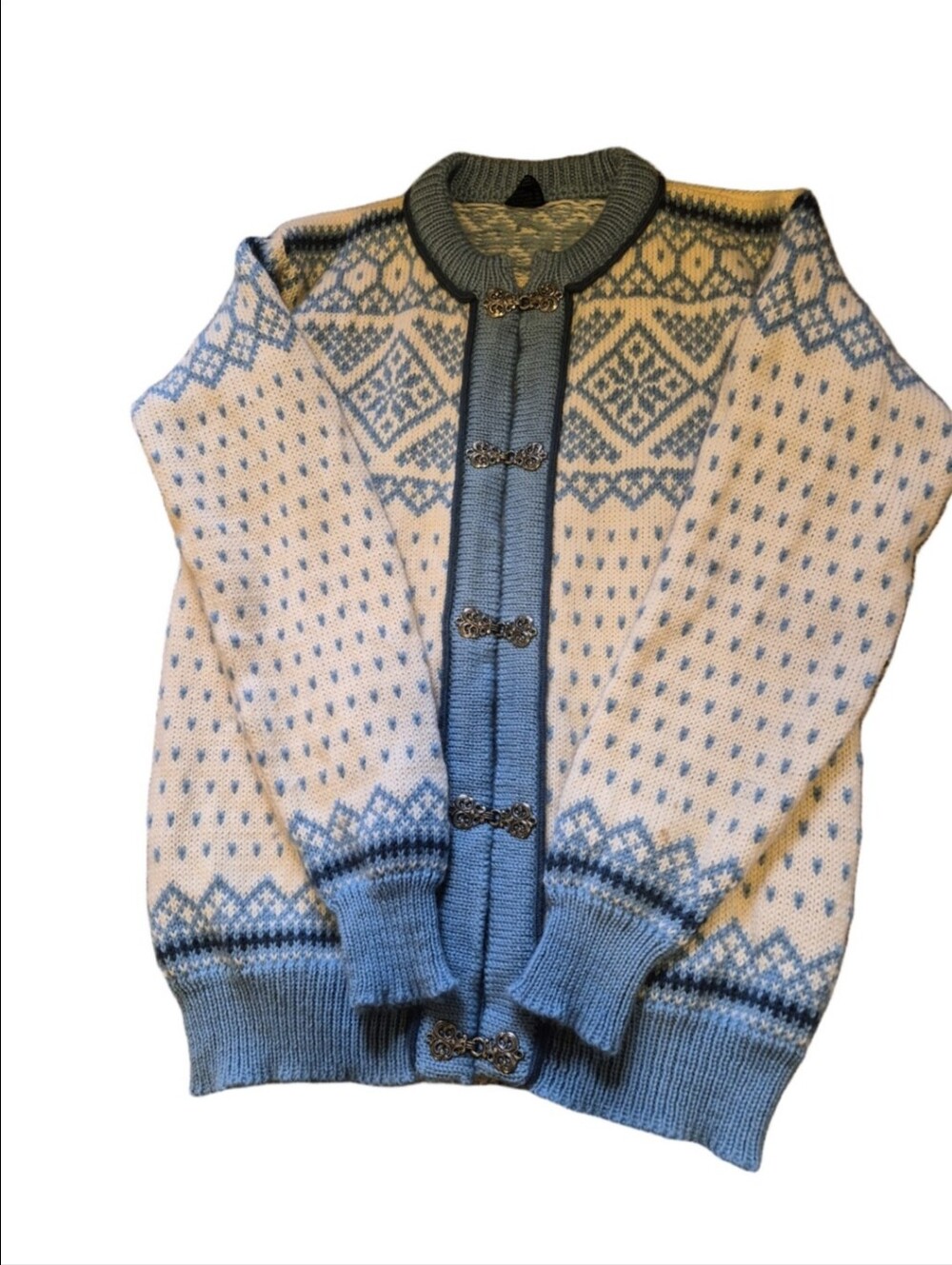 Dale Of Norway Knit Cardigan Sweater - Cream & Light Blue Size 40 Small 4-6 - Picture 4 of 11
